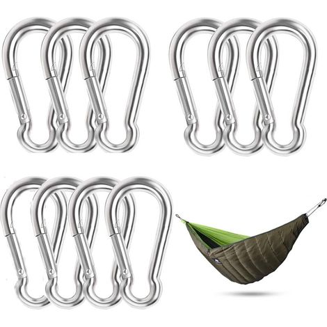 10 Pièces Mousqueton en Acier Inoxydable Attache Mousqueton Clip Mousqueton Étanche Résistant à la Rouille Durable pour Sports Hamac Pêche Balançoire Camping Maison Horticulture Décoration