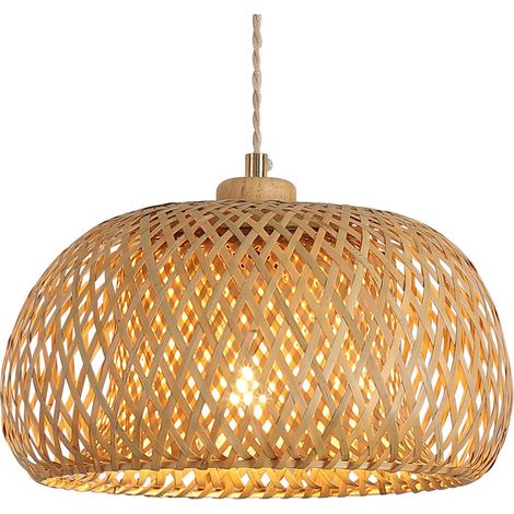 Pendelleuchte aus Rattan, 30 cm Bambuslampenschirm, im Bohème-Stil, Hängelampe für Küche, Deckenleuchte für Esstisch, Wohnzimmer, Schlafzimmer (E27-Fassung, Leuchtmittel nicht enthalten)