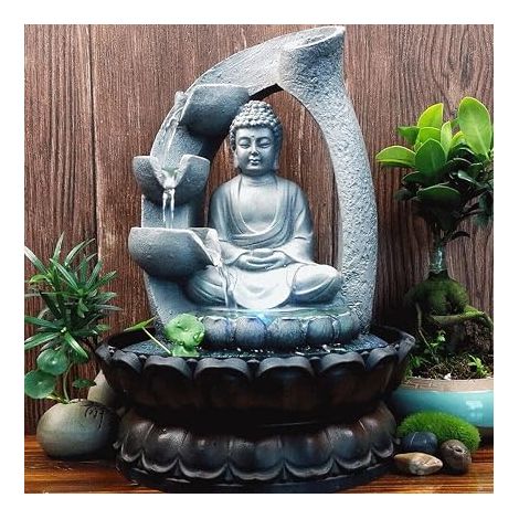 Fontaine d'intérieur Bouddha, Fontaine a Eau Decoration Interieur avec lumières LED, Décoration de Bouddha, Feng Shui - Décoration de Salon, Fontaine de Table avec Bouddha et Lotus (1/5)