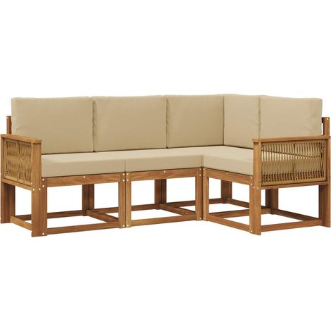 Set di divani da esterno 4 pz Salotto da Giardino Naturale e Beige Poliestere (1/5)