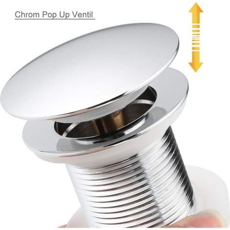 Bonde de Lavabo Pop Up Sans Trop Plein Bonde de Vidage Universelle Pour Lavabo en Cuivre Chromé Pour Cuisines, Bain, Lavabo, Évier
