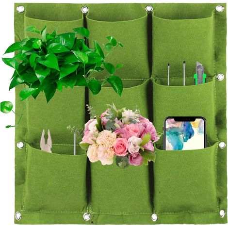 Sac de culture pour plantes à suspendre au mur Vertical Wall Garden Planter Flower Plant Grow Bag (Vert, 9 poches) (1/5)