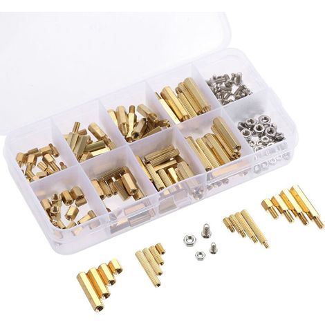180-piece M2.5 male/female hex brass screw nut spacer assortment kit (1/5)