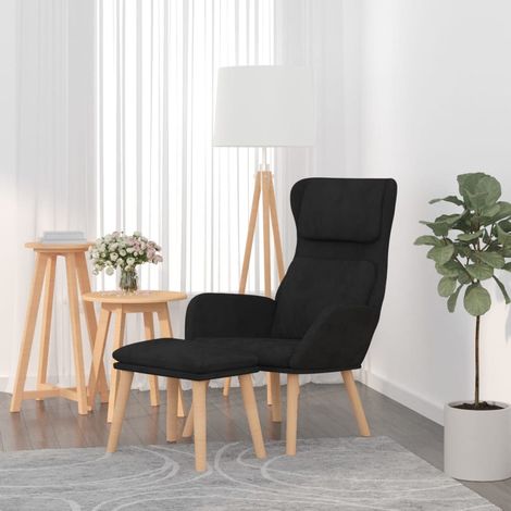 Chaise de relaxation avec tabouret Fauteuil relax - Noir Velours BonneVie-71621 (1/5)