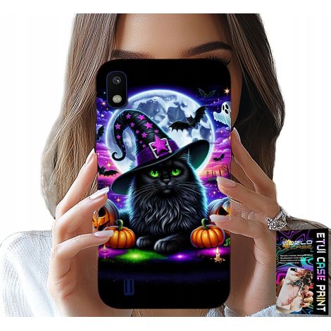 Hülle für Samsung A10 – Schwarzes Katzenmotiv, Halloween-Salem-Kürbismuster (1/5)