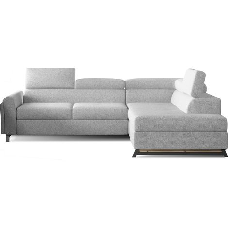 Canapé angle droit convertible tissu gris chiné avec têtières réglables Nikos 265cm (1/5)