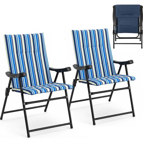 Lot de 2 Chaises de Plage Pliable, Chaise de Camping Portable Légère avec Siège Rembourré, Dossier Haut, Accoudoirs, Cadre en Métal, Charge 150 kg (1/5)
