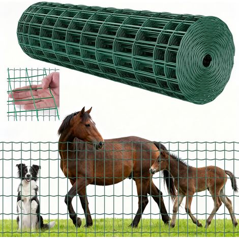 Grillage Métallique Vert Maille 5 x 10 cm Rouleau Grillage Clôture à Mouton Soudé 1 x 25 m Fil en Fer Galvanisé Revêtement Vinyle PVC Diamètre Fil 2,1 mm pour Jardin Enclos Cage Animaux Ranchs (1/5)