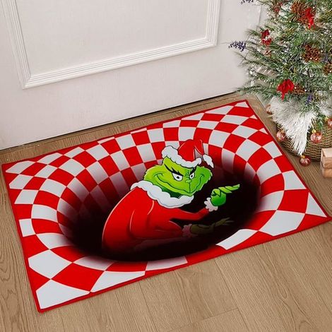 Tapis de porte illusion Grinch, tapis de porte vision de Noël, tapis de sol lavable 50 x 80 cm (1/5)