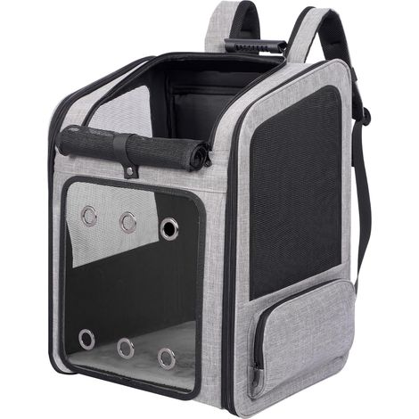 1 - Sac à Dos pour Chat - Sac de Transport pour Chien - Fenêtre Transparente et Ventilation Multi-faces - Pour Grands Chats et Chiens jusqu'à 15kg - Gris - 40x32x53cm (1/5)