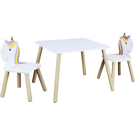 Ensemble table et 2 chaises licorne multicolore – Pour enfants – Dimensions table 80x60cm – Hauteur chaises 30cm – The Home Deco Kids (1/8)