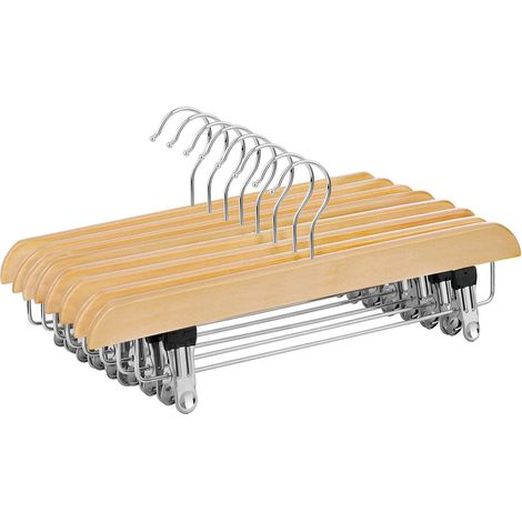 SONGMICS Cintres-Pinces, pour Pantalons et Jupes, Lot de 8 en Bois Naturel, 35,5 cm CRW008-8 (1/5)
