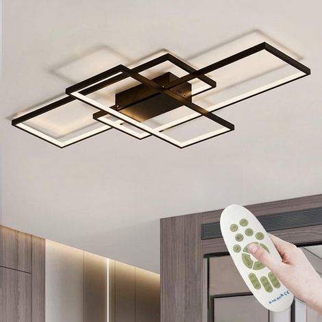 1 Plafonnier Led 60W, Design Géométrique Noir, Acrylique Et Fer, Télécommande Dimmable, Pour Salon Chambre Cuisine (1/5)
