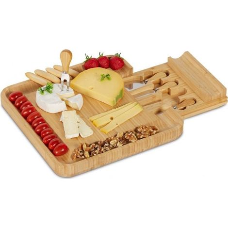 Vassoio per formaggi in bambù con set di posate in 4 parti (1/5)