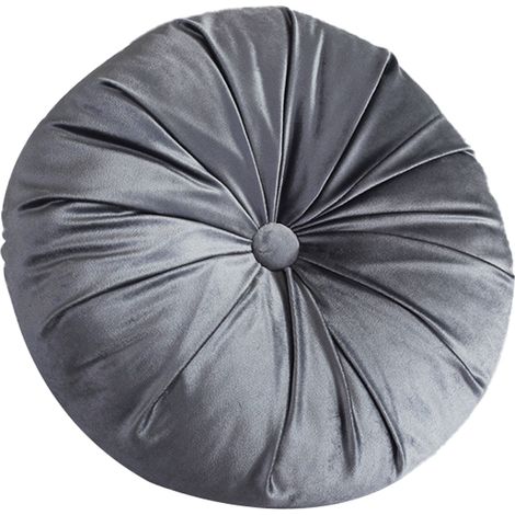 Coussin rond en velours plissé, pour canapé, chaise, lit, voiture, salon, gris (1/5)