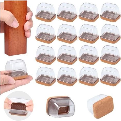Protection Pied de Chaise - Embout de Chaise en Silicone avec Coussinets en Feutre - Lot de 16 - Transparent (1/4)