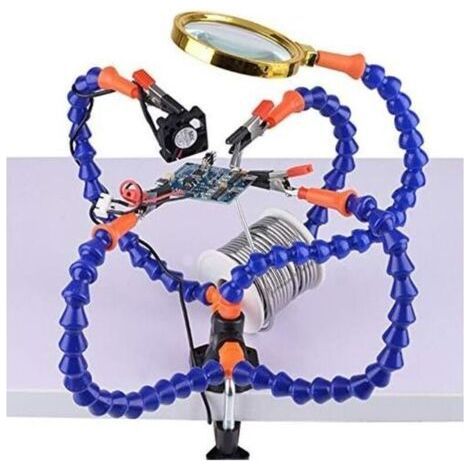 Station de soudage « troisième main » avec 5 bras flexibles de 30 cm et loupe 3X – idéale pour électronique, bijouterie & bricolage (1/5)