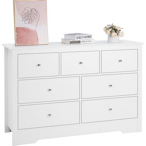 VEVOR Cassettiera a 7 Cassetti 40 x 119,9 x 81,3 cm Cassettiera in Legno con Meccanismo Scorrevole Antiribaltamento, Moderna e Minimalista, Organizzatore per Armadio per Camera da Letto, Bianco