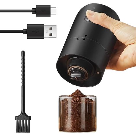 Electric Coffee Grinder - Rechargeable electric coffee grinder with 5 adjustable grind settings - Spice grinder with stainless steel blade and removable cup for coffee beans and spices