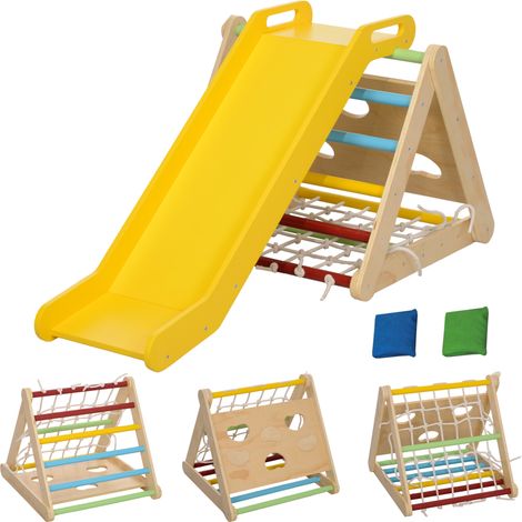 5-en-1 Triangle d'escalade avec toboggan pour enfants - Parcours moteur avec filet d'escalade et sacs de sable inclus (1/5)