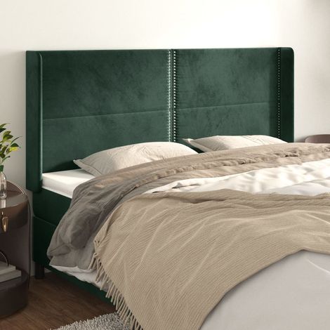 Tête de lit avec oreilles Style Classique Armoire de lit - Vert foncé 203x16x118/128 cm Velours BV874680 - BonneVie (1/5)