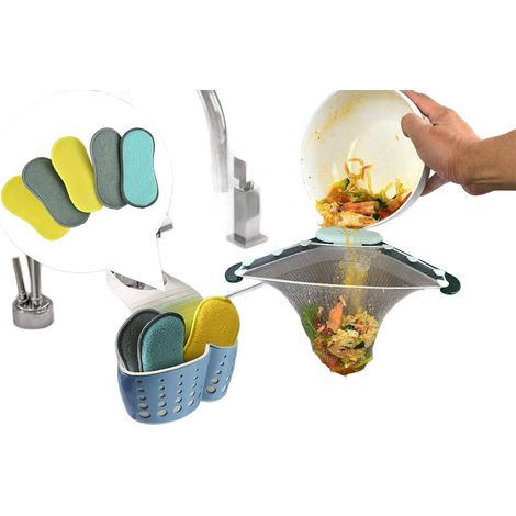 100 sacs poubelle + 5 éponges à vaisselle en microfibre + 1 grand support (1/5)