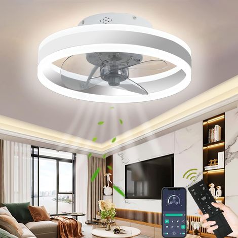 Ventilateurs de Plafond Avec lampe, Ventilateur Silencieux Plafond avec Led Lumiere et Télécommande,Bedroom Plafonnier Dimming Timing 6 Wind Speed Salon Ventilateur Plafonnier -Blanc (1/5)