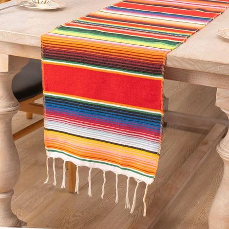 Chemin de table de style mexicain de 108 x 14 pouces, grande décoration pour une fête mexicaine, chemin de table en pur coton