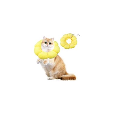 Collerette Chat en Coton Suédé Respirant, Collier de Protection Chat Tournesol, Collerettes pour Chats, Tour de Cou Doux, pour Chatons Petits Anti Lechage Après Chirurgie, Ajustable14-22cm(M) (1/5)