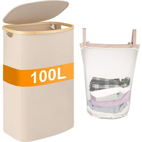 100L Wäschekorb mit Deckel, faltbar, aus Bambus, für Bad & Schlafzimmer (1/5)