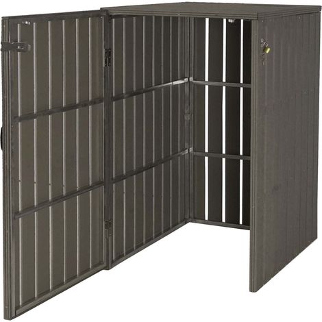 1er WPC-Mülltonnenverkleidung HHG-960, Mülltonnenbox, Metall Holzoptik, erweiterbar 240l grau