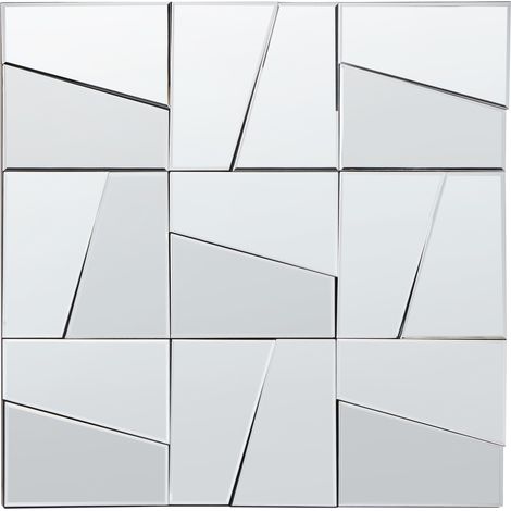 Espejo de pared moderno forma cuadrada 80 x 80 cm con ganchos vidrio y MDF plateado Ancemont