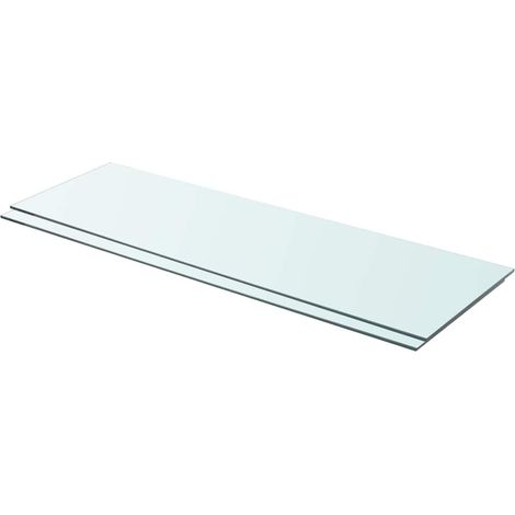 Lot de 2 étagères murales en verre trempé transparent 90 x 30 cm – Épaisseur 8 mm, charge max. 15 kg – Pour paroi à lattes, salon, cuisine (1/4)
