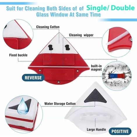 Nettoyeur de vitres magnétique double face, nettoyeur de vitres pour immeubles de grande hauteur, nettoyant pour double vitrage, outil de nettoyage de vitres rouge (1/5)