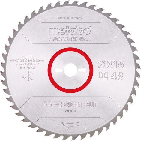 Sägeblatt Metabo precision cut wood professional  315x30, Z48 WZ 15Grad