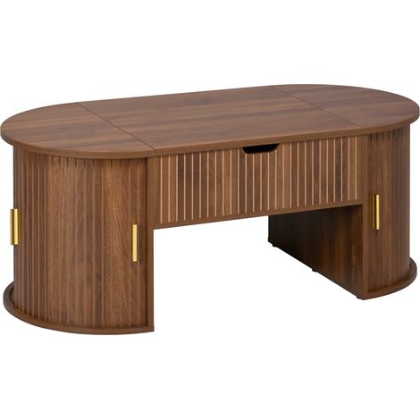 Conjunto de salón 2 piezas con mesa de centro elevable y mueble TV de MDF color nogal (1/5)