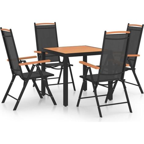 Ensemble table et chaises de jardin en aluminium noir 5 pièces (1/5)
