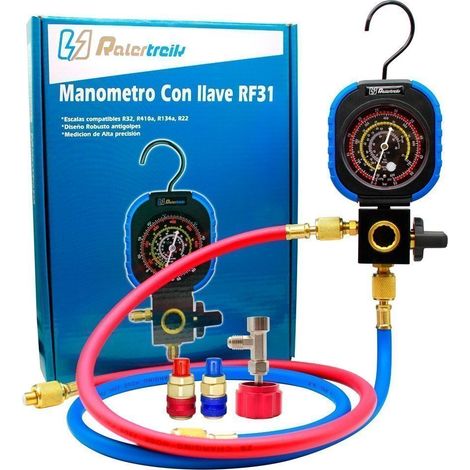 Kit manometro reforzado 1 via R32,R410a,R134a mas llave y conector de baja y alta (1/5)
