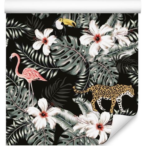 Papel pintado con hojas, flores y animales exóticos para salón y dormitorio, 50x1000 mm. (1/5)