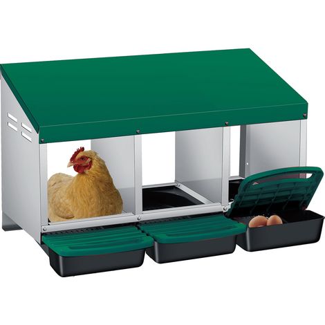 Pondoir Poules Pondeuses 3 Compartiments, Pondoir pour Poules Nichoirs avec perchoir et Triple bac de recyclage des œufs, Antirouille, Étanche, Ventilé, Vert (1/5)