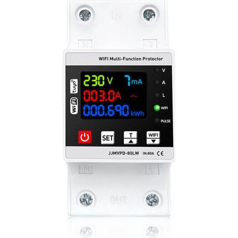 Tuya 80A WiFi Smart Reclose Protector - Monitoraggio di corrente e tensione, valori di protezione regolabili, controllo tramite app - per impianti elettrici -Crezuo