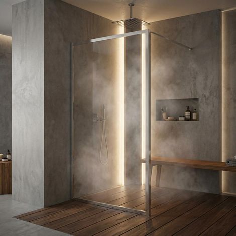 Parete doccia fissa 80 cm in vetro temperato 6mm con profili finitura cromo