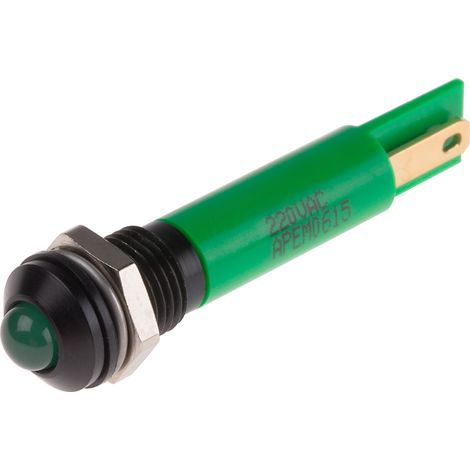Voyant LED lumineux Vert RS PRO, dia. 8mm, 220V c.a., IP67 ( Prix pour 1 ) (1/2)