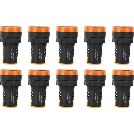 10 Stück gelbe LED-Anzeigeleuchten AD16-22D/S 380 V, 22 mm Durchmesser, flammhemmendes PC-Gehäuse für elektrische Geräte