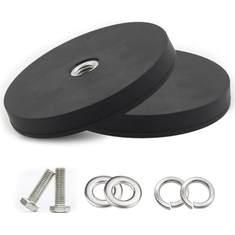 Lot De 2 Aimants En Néodyme Caoutchoutés Rondes, Diamètre 66 Mm Avec Trou De Vis Plat M6, Capacité De Charge 30 Kg, Pour Barres Lumineuses Et Supports De Caméra (1/5)
