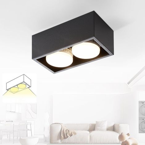 GBLY Plafoniera LED da incasso, bianca,2 faretti moderni, quadrati e orientabili,  faretto 5W GX53, bianco caldo, per la cucina, lampadina non inclusa.Nera (1/5)