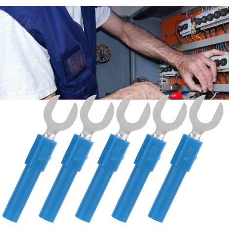 Connecteurs de fil de fourche, 10 pièces, matériau en laiton, Type Y 6mm/0,2 pouces, trou de 4mm/0,2 pouces, fiche banane 30Vac-60Vdc Maximum.10ABlue (1/5)