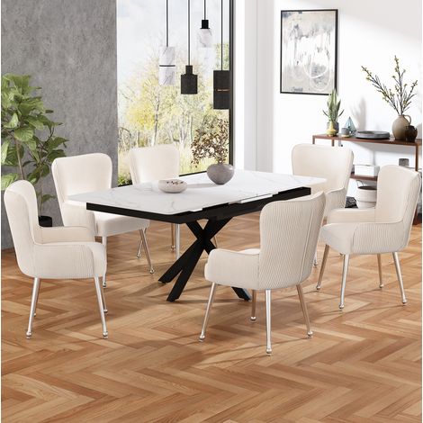 Sillas de comedor con reposabrazos de terciopelo beige, lote de 6 OKMYHOME (1/5)