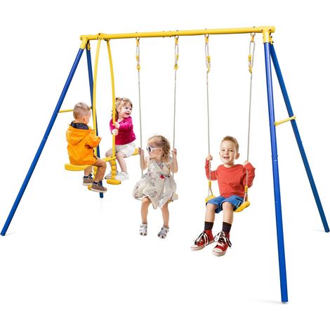 Costway Kids Metal Swing Set Heavy-Duty Gardens Kids Playset w/2 Swing Seats (1/5)