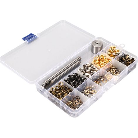Kit œillets 4mm 280 pièces, 4 couleurs, outil d'installation 3 accessoires en métal, lot de pose pour réparation (1/5)